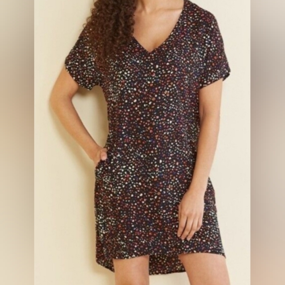 ALLISON JOY Womens  Size s Marlee Shift Dress Black Multi Dot Short Sleeve